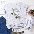 Летняя женская футболка JCGO, 100% хлопок, с принтом в виде милой панды, размера плюс, S-5XL, женские футболки с круглым вырезом и коротким рукавом, модные повседневные футболки, топы