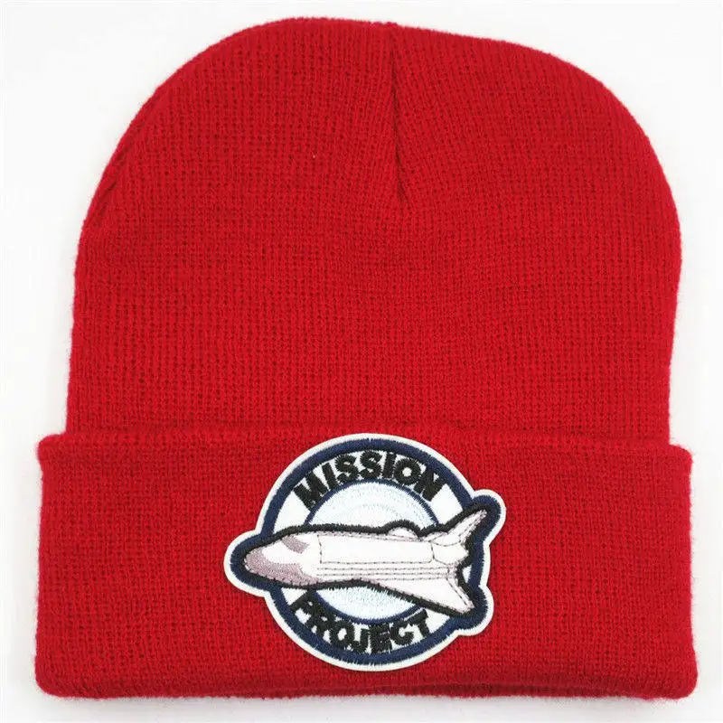 

2020 Space Shuttle Embroidery Thicken Knitted Hat Winter Warm Hat Skullies Cap Beanie Hat for Men and Women 79