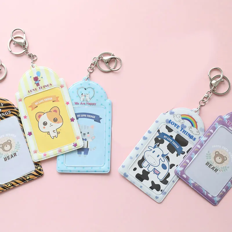 

Women Girls ID Card Cover Mobile Phone Key Ring Badge Holder Gifts For Friends PVC Card Holder Korea Style Card Holder