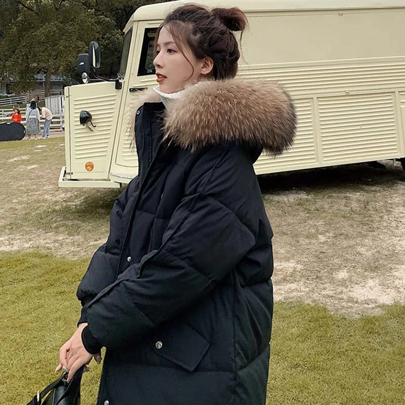 

casual Women Winter Long sleeve Parka Jacket Clothes Female Down Cotton Big Fur Hooded Jacket Warm Thick Long coat Oversized