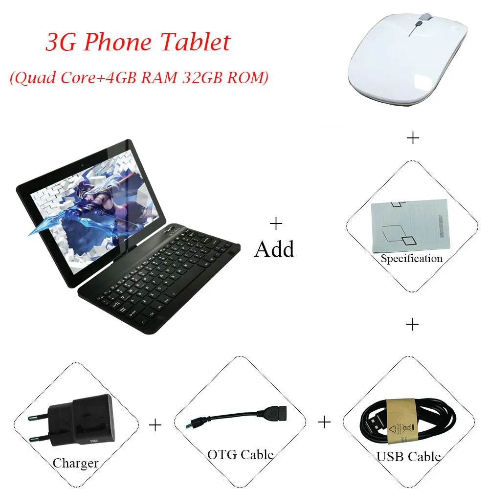 3G Add keyboard Mous ANRY 10 дюймов Восьмиядерный мощный Android 7,0 планшетный ПК 64G rom телефонный планшет с Bluetooth клавиатурой и мышью - Комплект: 3G Add keyboard Mous