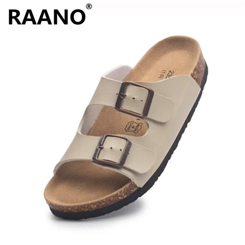 

Шлепанцы унисекс кожаные для мужчин и женщин, пляжные тапки на платформе, с пробковым узором, с двойной пряжкой, Симпатичные сандалии на пло...