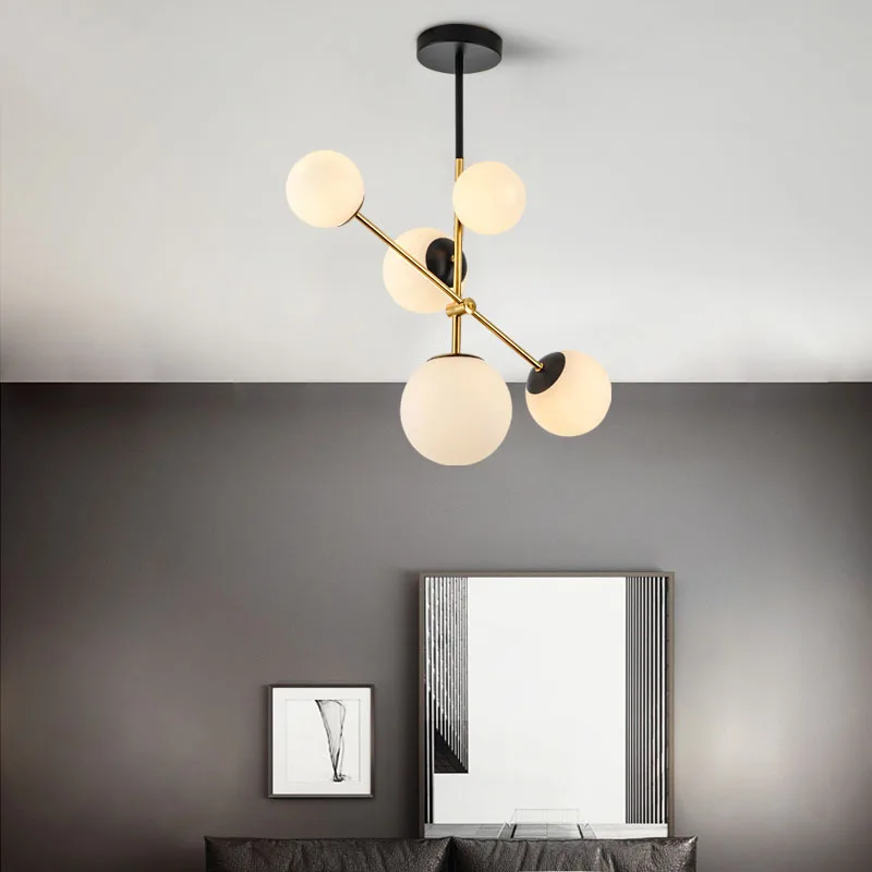Candelabro nórdico minimalista, lámpara de decoración creativa y minimalista, luz Molecular, bola de cristal, color negro y dorado