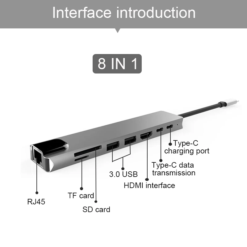 8 IN1 USB C HUB BKSCY USB-C концентратор типа C к USB 3,0 Thunderbolt 3 HDMI 3,5 мм аудио RJ45 адаптер для MacBook Pro samsung Galaxy S9 USB C концентратор - Цвет: 8 IN1 USB C HUB