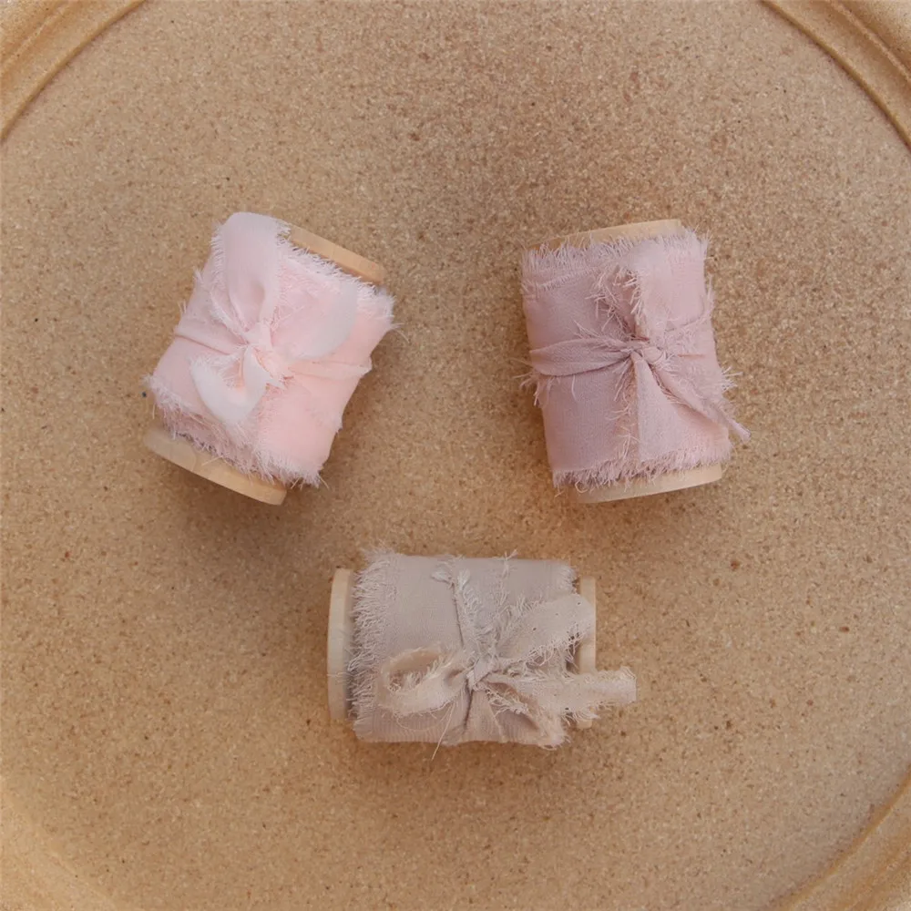 3 шт. ручной работы потертые края шифоновая шелковая лента с деревянной катушкой