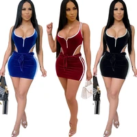 velvet bodysuits skirts sexy two piece set women summer clothes jumpsuit club outfits fashion streetwear lounge set 2020 new