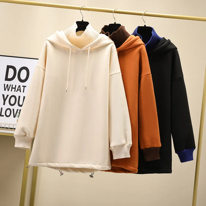

Large women's 2021 fat sister autumn and winter new fashion loose design feeling thin fake two-piece Hoodie
