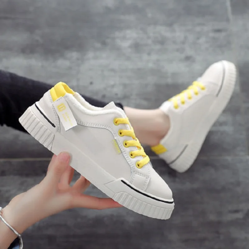 Женская хлопковая обувь с бархатной подкладкой белая повседневная на осень и