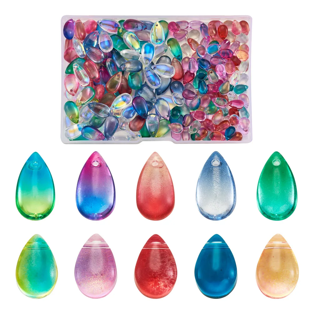 

200Pcs/Box 2 Style Transparent Dyed Heated Teardrop Glass Charms for DIY Earrings Findings Necklaces Bracelets Jewelry Crafts