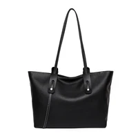solid black genuine leather shoulder bags for women large capacity totes classic luxurious packages soft elegant casual handbags