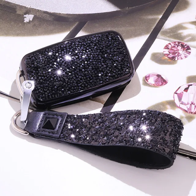 A black keychain Чехол для автомобильных ключей с бриллиантами для Volkswagen VW Passat Golf Jetta Bora Polo Sagitar Tiguan, чехол для автомобильных ключей с кристаллами - Название цвета: A black keychain
