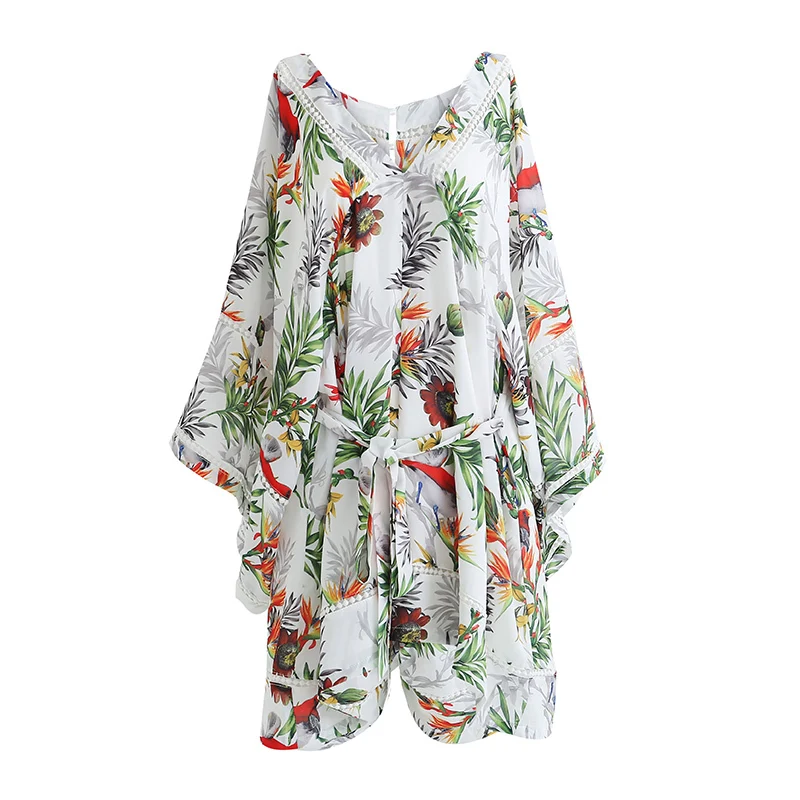 Holiday Summer Bohemian Women Dress 2020 New Plus size Chiffon Print Loose Batwing Sleeve Casual V-Neck Dresses Female YR110 es | Женская