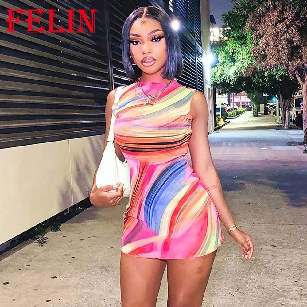 

Za 2021 Y2k Pleated Women Dress Colorful Print Fashion Summer Autumn Mini Dress Tie Dye Y2K Vintage Sleeveless Sexy vestidos