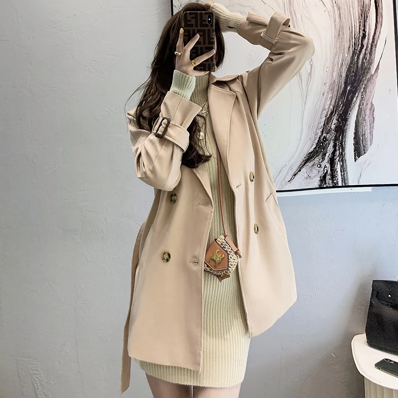 

2021 Autumn New High Fashion Brand Woman Classic Double Breasted Trench Coat Waterproof Raincoat Business Outerwear Windbreaker