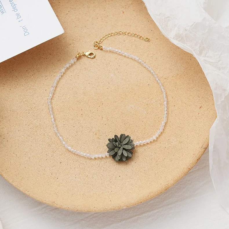 Женский чокер с зеленым кружевом милое ожерелье подвеской в виде цветка для