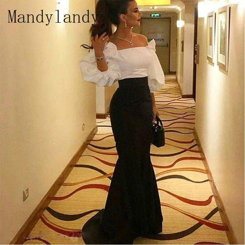 

Mandylandy Dress Women's Sexy Puff Sleeve Slash Neck High Waist Dress Autumn Fashion Solid Color Slim Fit Patchwork Dress