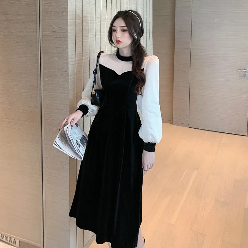 

Velvet dress 2020 new long dress women autumn winter bestidos de navidad Vintage Cotton Solid Loose Regular