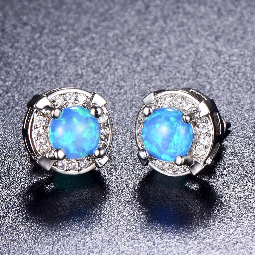 

Small Round Silver Crystal Earrings Women 925 Sterling Silver Opal Stud Earrings