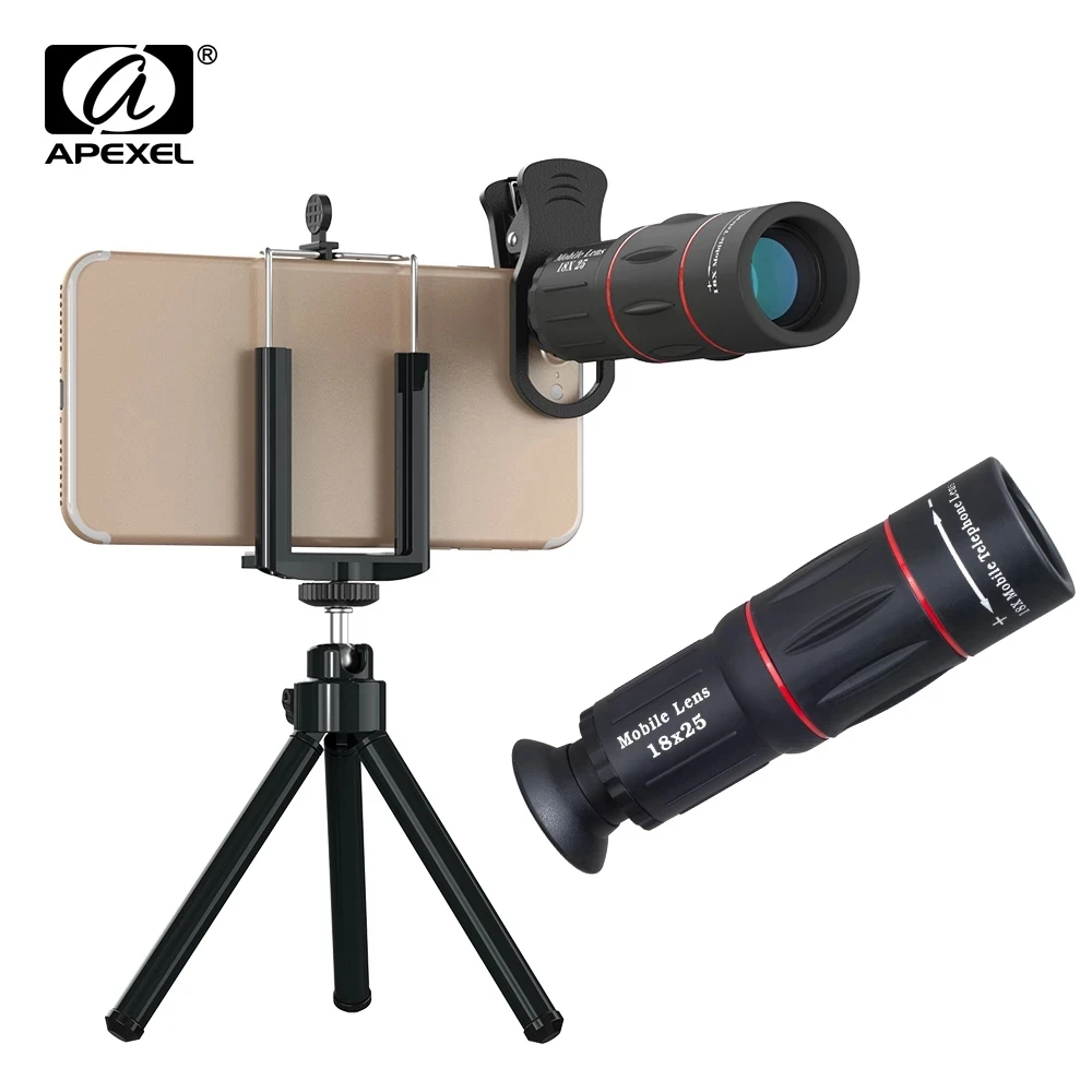 

APEXEL 18X Telescope Zoom Mobile Phone Lens Universal mini Telephoto Macro Camera Lenses Selfie Tripod With Clip For Smartphone