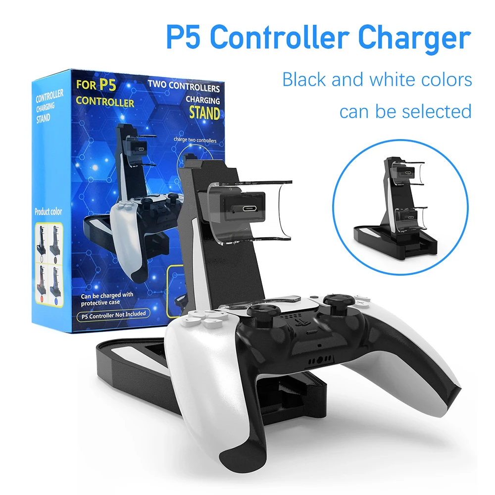 

Зарядное устройство для контроллера PS5 с двумя USB-портами, док-станция для быстрой зарядки, подставка светодиодный светодиодным индикатором...