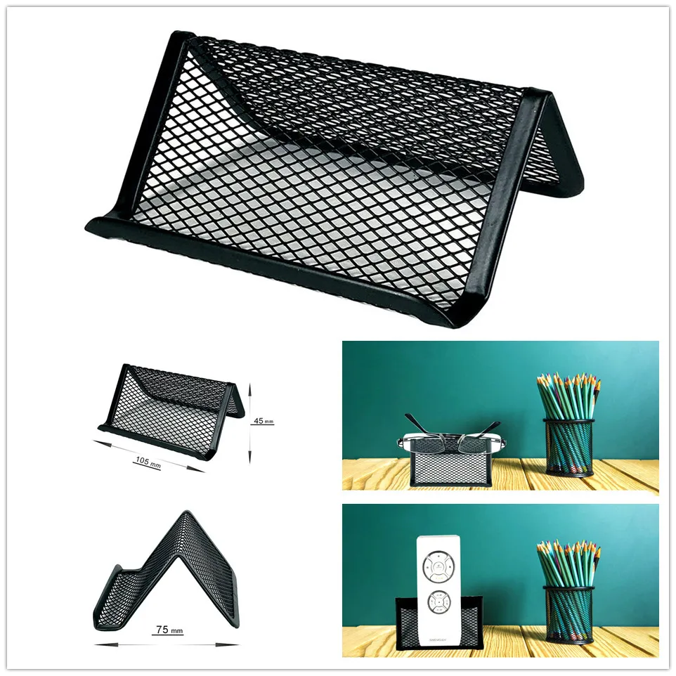

Black Metal Mesh Desk Organizer Display Stand Desktop Accessories Business Card Holder Home Office Desk Storage Organizer