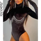 Женский бархатный комбинезон Rockmore, облегающий боди с длинным рукавом и цепочкой-кисточками, базовый модный топ