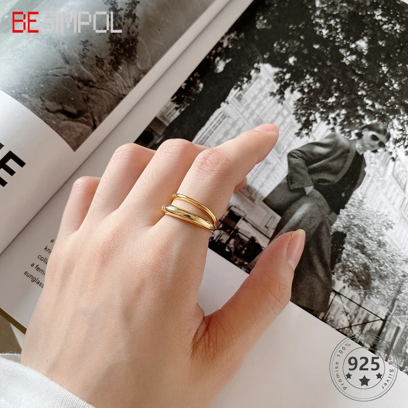 

Женское Двухслойное кольцо Besimpol, Открытое кольцо из настоящего серебра 925 пробы во французском стиле, модные уникальные ювелирные украшени...