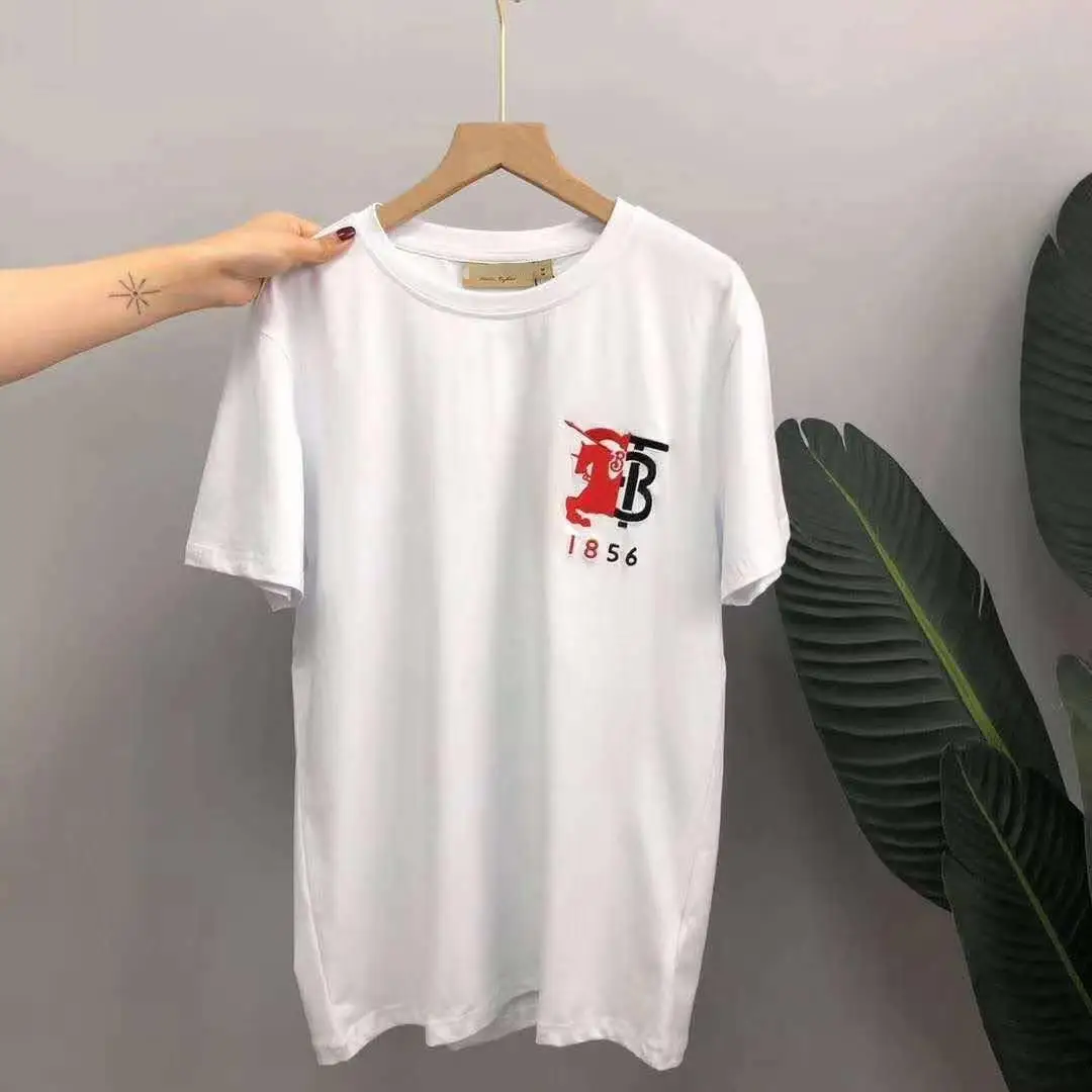 

2021 summer new bbr chest war horse tb letters retro embroidery pure large size cotton short-sleeved T-shirt for men and women