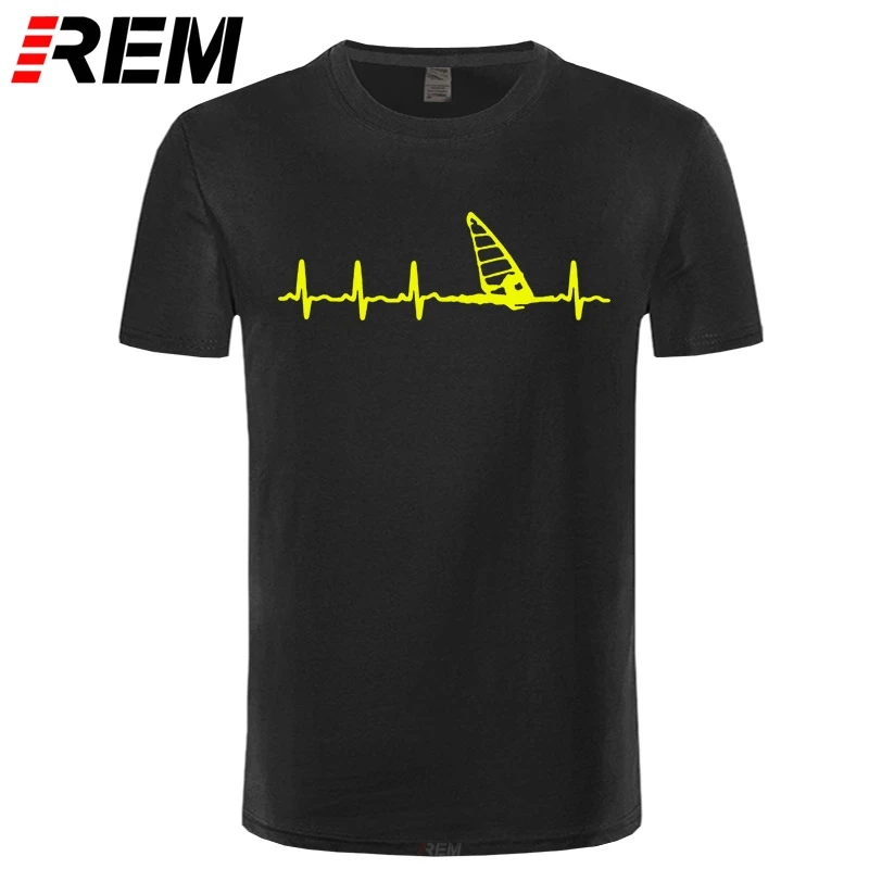 Мужская футболка с принтом REM летняя хлопковая Футболка Heartbeat Windsurfing Stylisches