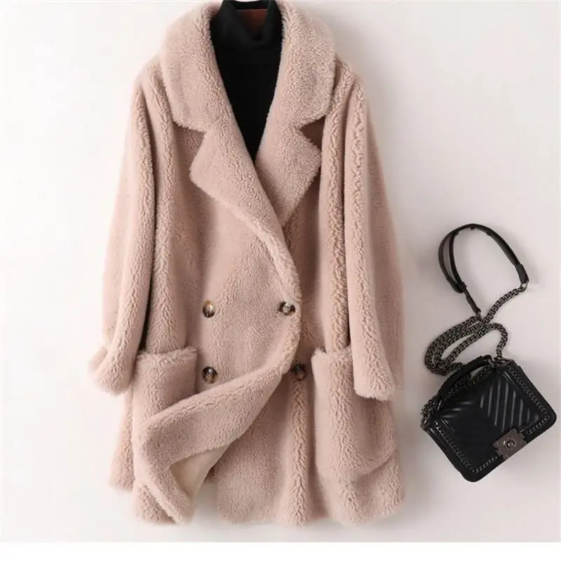 Women 2022 Winter Wool Fur Coat Fluffy Real Sheep Shearing Coat Female h Particles Natural Fur Jacket Abrigos Mujer  Z49