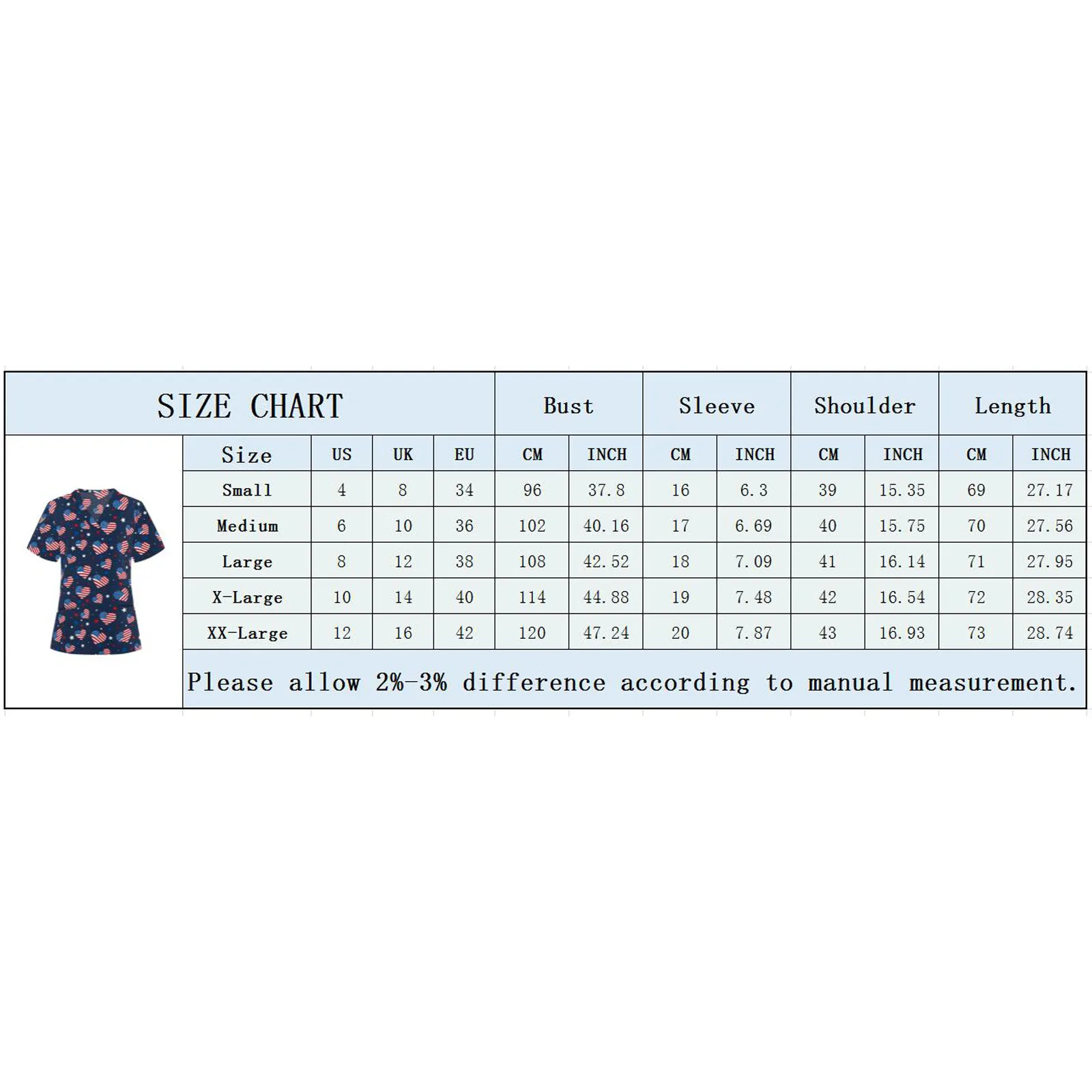 

Workwear Top For Women Ladies Plus Size Short Sleeve V-neck Tops Working Uniform American Flag Printed Blouse Nurse Uniform30
