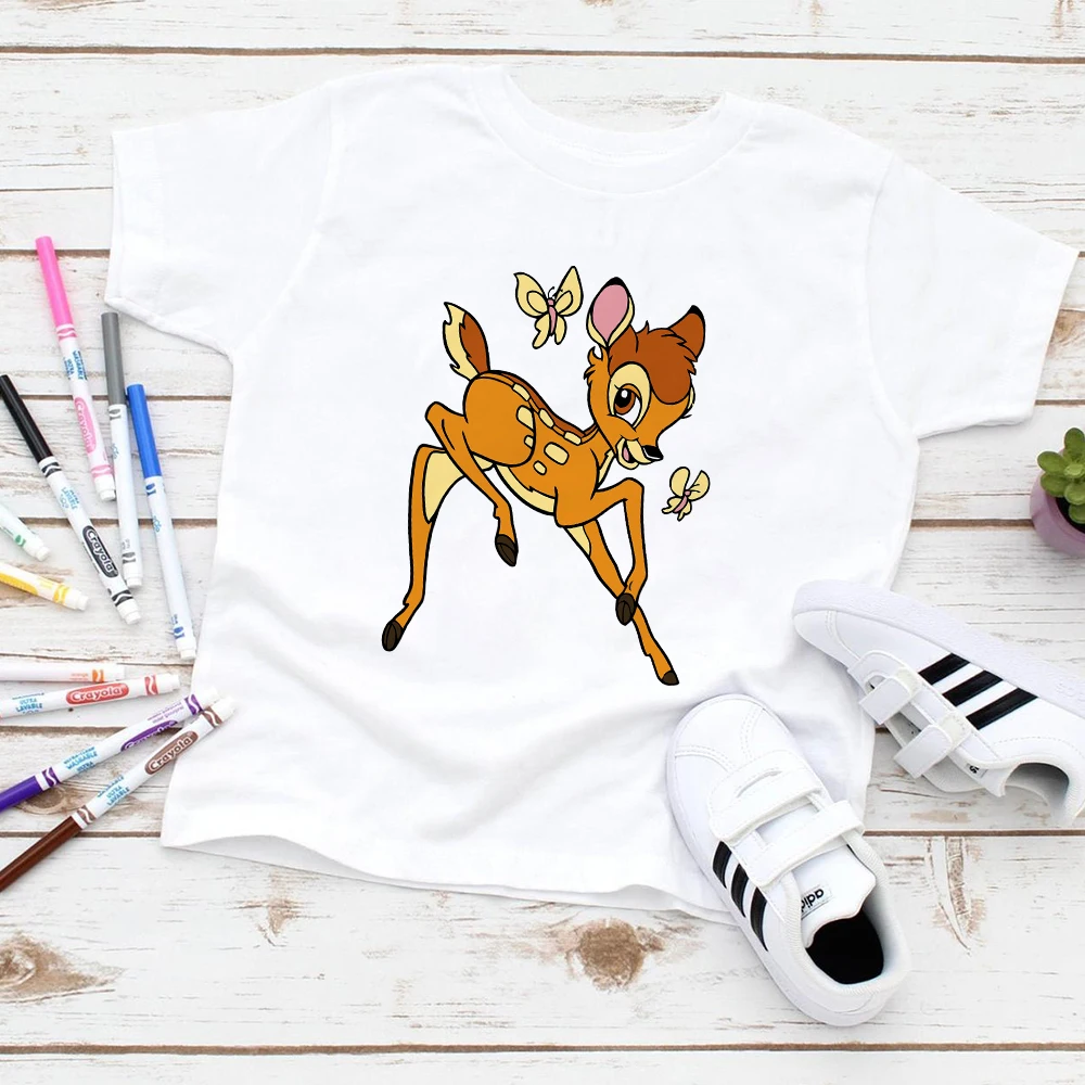 3-8 Yeras Kids T-shirt New Bambi Print Baby Fashion Tops Summer Children's Clothing Toddler Girl T Shirt Cute Animal Clothes