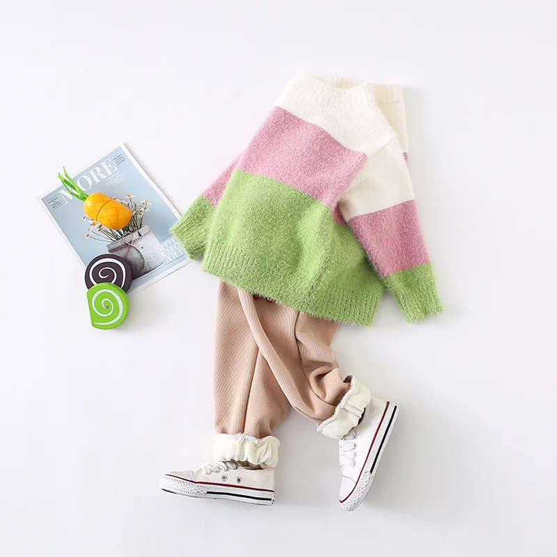 Свитеры для матери и дочери зимняя одежда радужная детская вязаная свитер