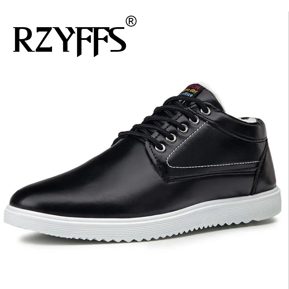 Мужские зимние теплые меховые модные ботинки на шнуровке с круглым носком