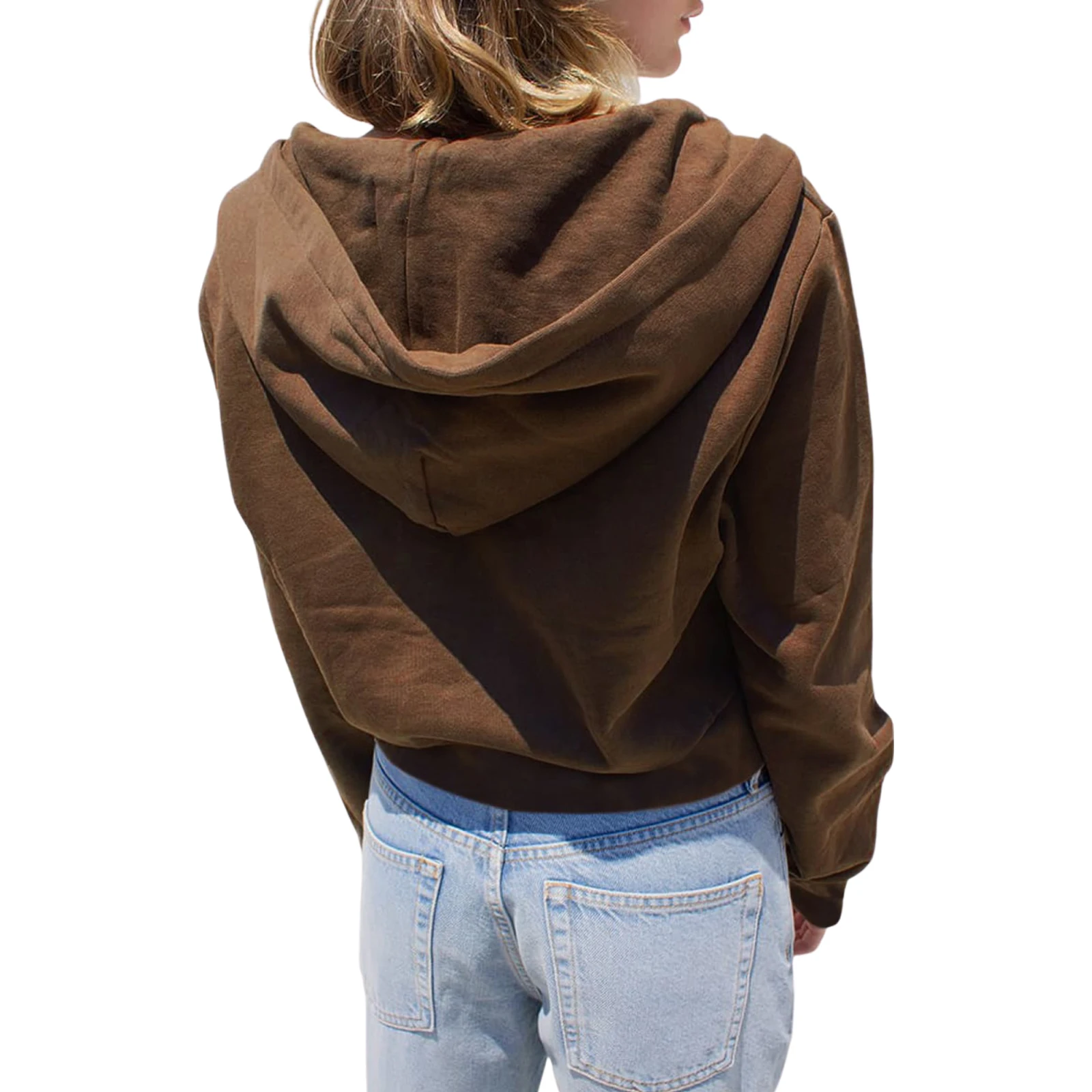 

Women's autumn casual long-sleeved cardigan hooded sweater fashion stitching zipper pocket hoodie all-match sports sweater /F