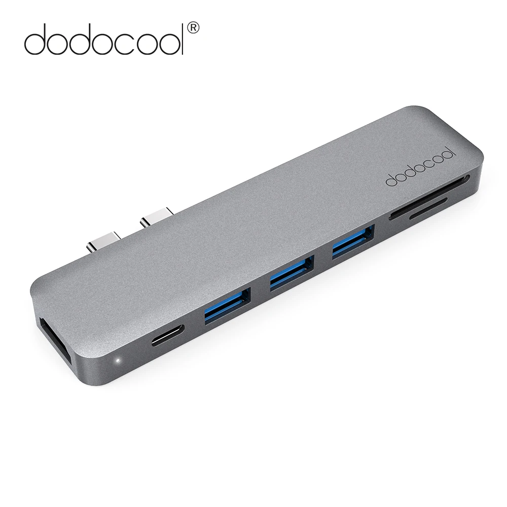 Dodocool Тип C концентратор сплав 7 в 1 Multi Порты и разъёмы с двумя USB 4K HD Выход SD/TF Card Reader
