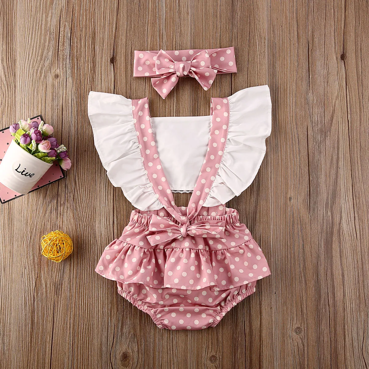 

Newborn 2pcs Baby Girl Clothes 0-24M Polka Dots Romper Ruffle Tops Jumpsuit Floral Shorts Clothes Outfits
