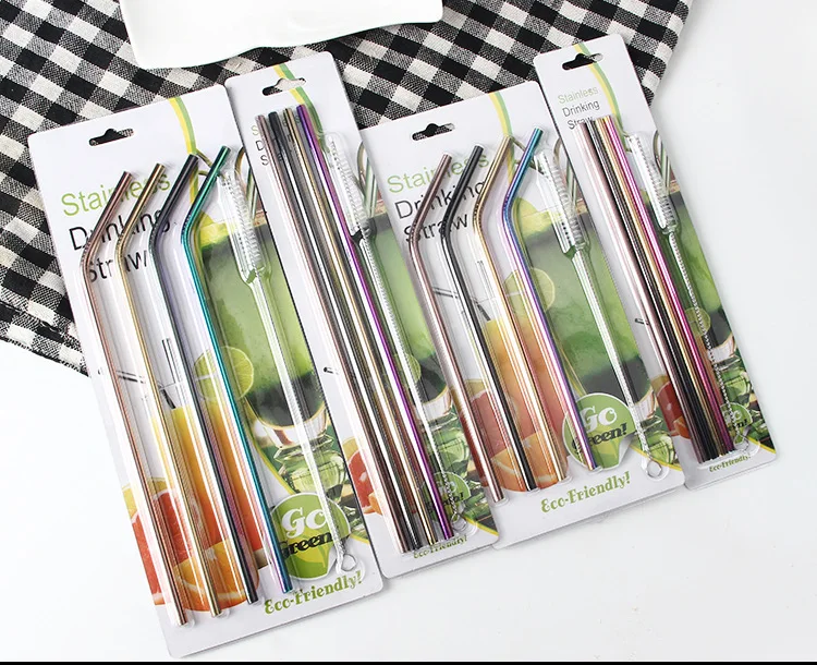 Reusable Metal Straw High Quality 304 Stainless Steel Drinking with Cleaner Brush For Beer Fruit Juice Drink | Дом и сад