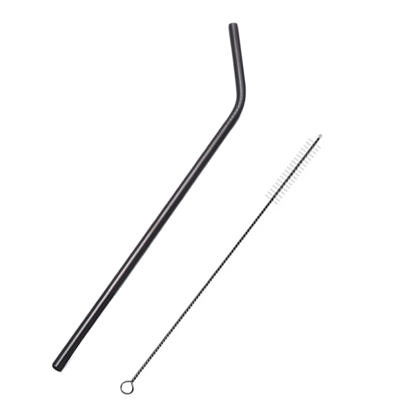 B-Black 2pc 2 шт/4 шт красочные соломинки из нержавеющей стали прямые и изогнутые многоразовые фильтры с кистью DIY чайные, кофейные инструменты - Цвет: B-Black 2pc