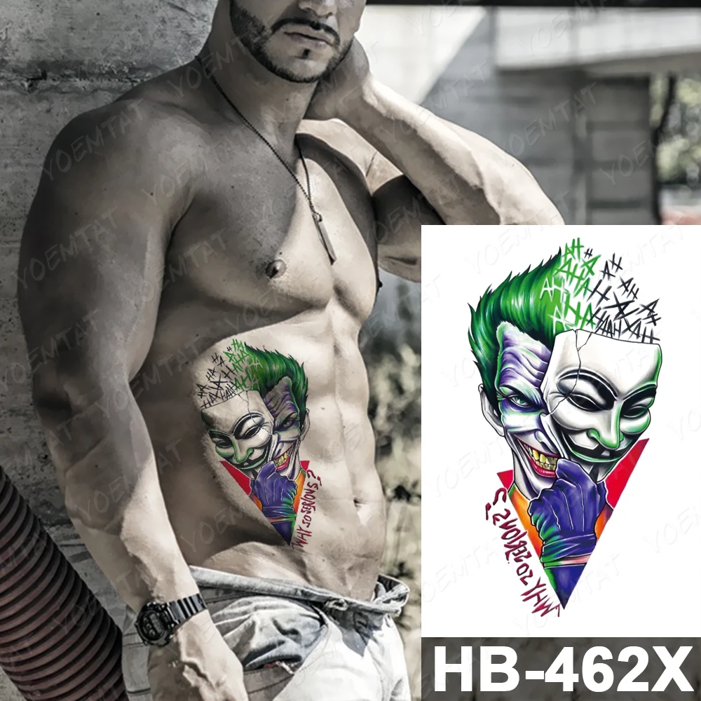 Waterproof Temporary Tattoo Sticker Skull Joker Clown Halloween Cosplay Flash Tattoos Body Art Arm Fake Tatoo Men Women | Красота и