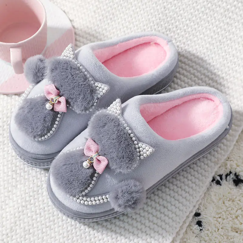 

Women Cotton slippers Cute Cat Slippers Ladies Platform Indoor Shoes For Women Warm Shoes Female Winter slippers Home Slippers