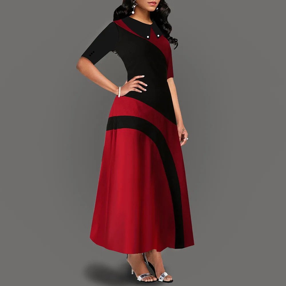 Летнее офисное платье трапециевидной формы с цветными блоками элегантное