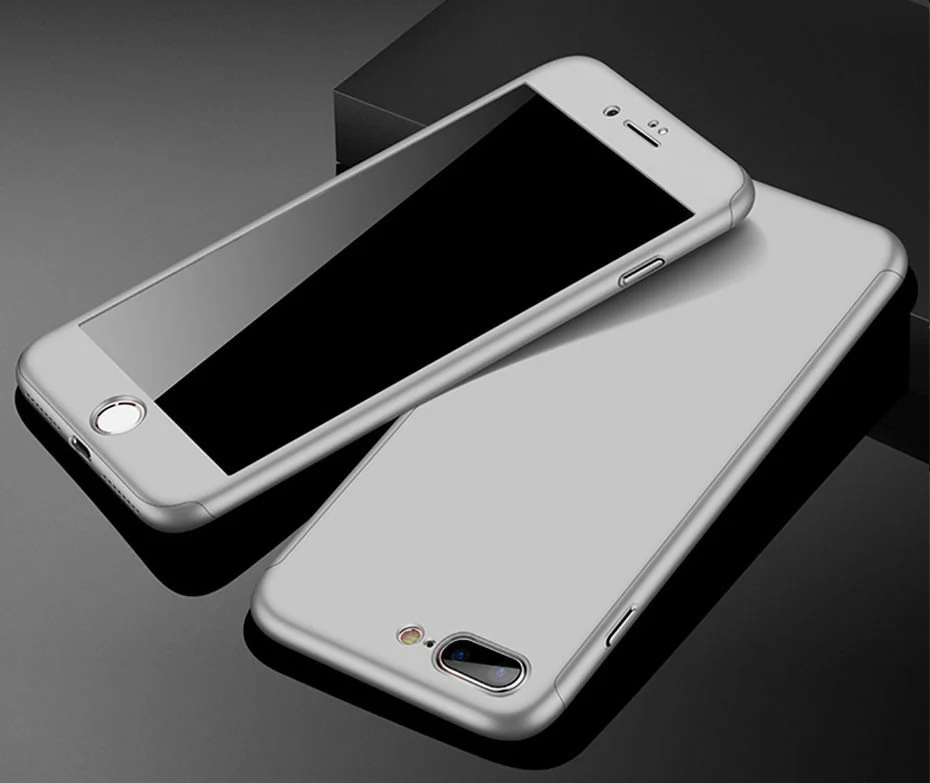 360 полный защитный чехол для телефона с закаленным стеклом для iPhone XR Xs Max X, чехол для iPhone 8 7 Plus 6 6s Plus, чехол 5 5S SE - Цвет: Серебристый