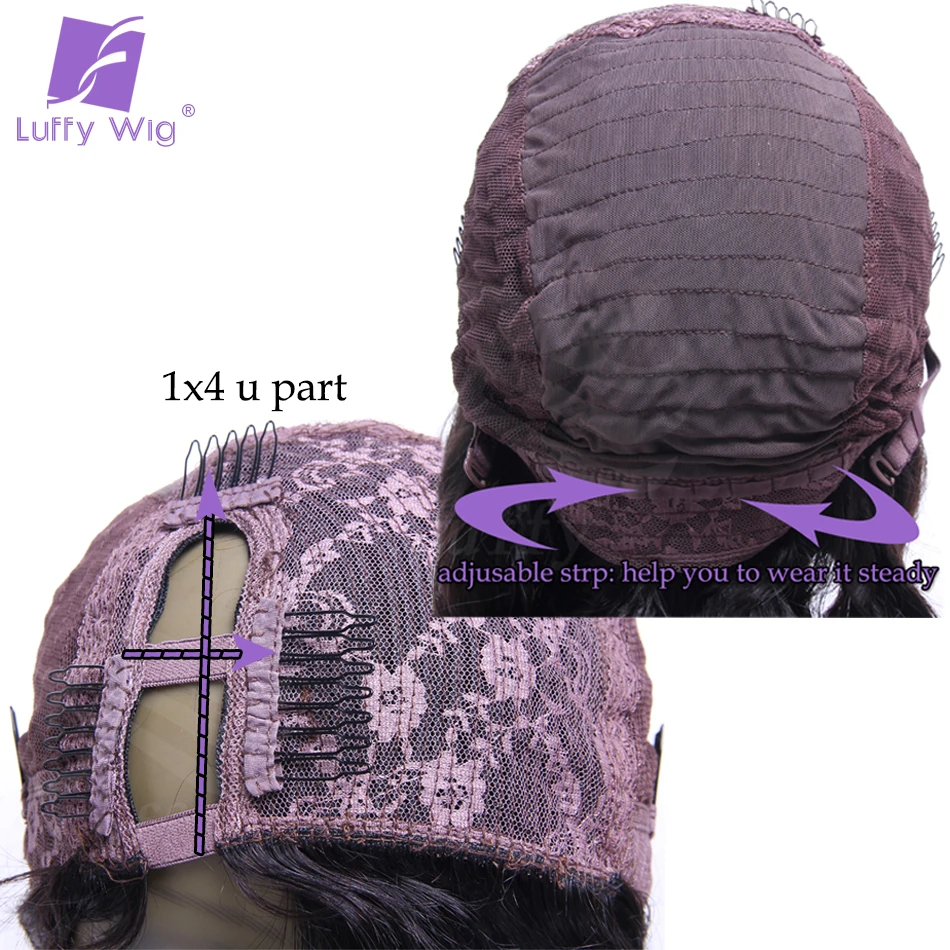 

1x4 Left Side Brazilian U Part Wig Kinky Curly Human Hair Wigs For Black Women Remy Hair Wig 180 Density LUFFY