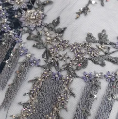 navy blue Lack зеленый/желтый/коричневый цвет Тяжелая кайма многоцветная вышивка блесток бисером тюль африканская кружевная ткань высокое качество кружева - Цвет: navy blue