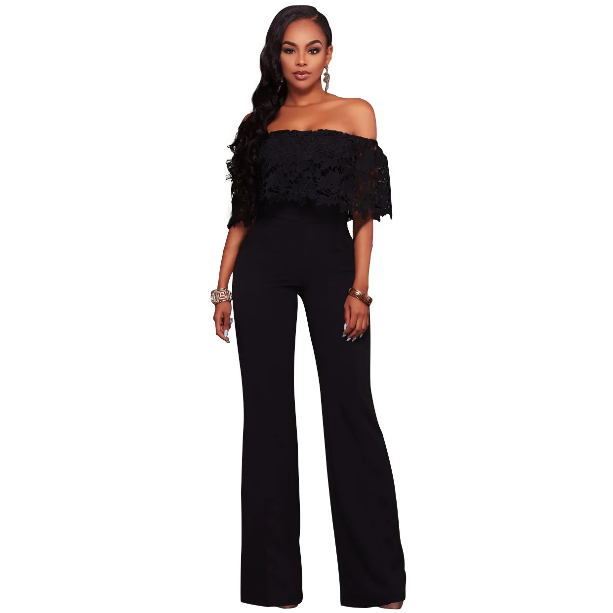 Облегающий без бретелек Вышивка костюм-комбинезон плюс размер рукавов женские