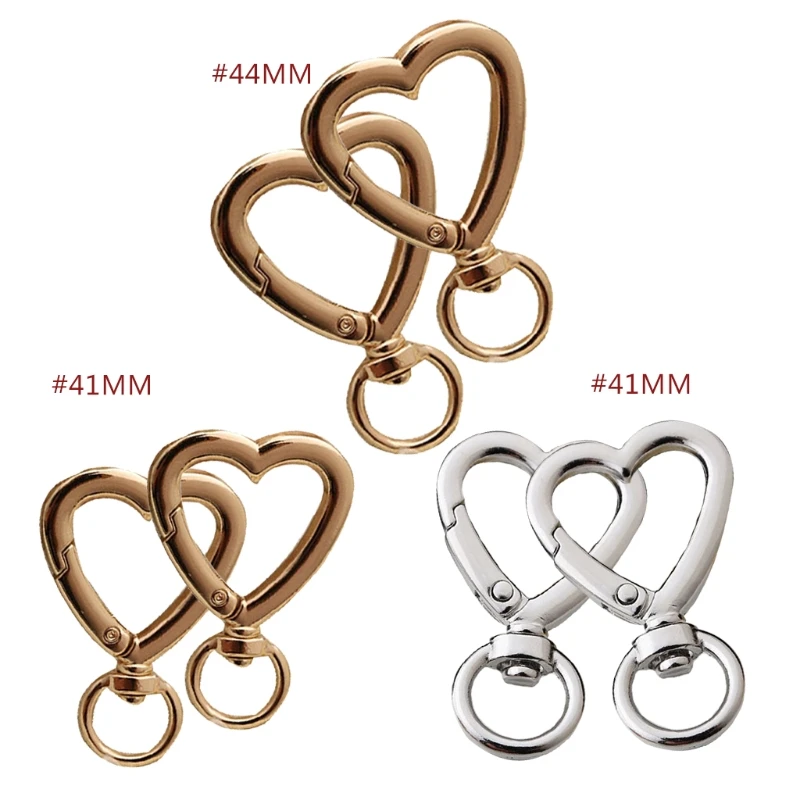

H8WD 2pcs Bag Accessories Handbags Clasps Handle Heart Shape Lobster Metal Clasp Swivel Clips Snap Hooks Key Rings Keychains