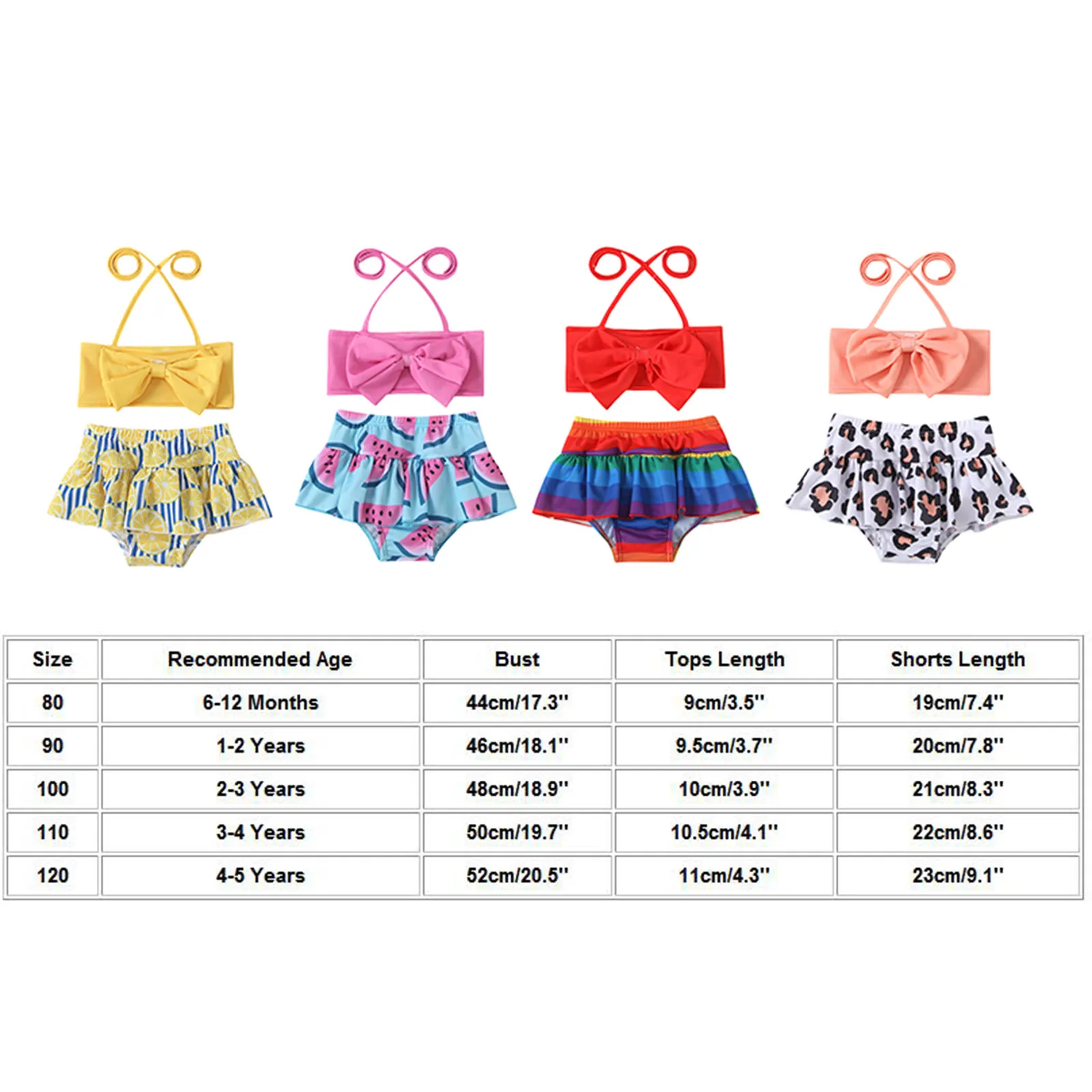 

Baby Girls Swimwear Bowknot Swimwear Toddler Halter Swimsuit Two Pieces Bikini Suit Fruit Summer Swimming Beachwear Bathing Suit