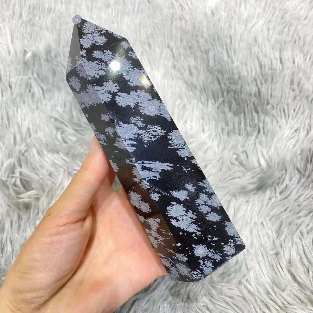 

Natural snowflake obsidian crystal quartz energy obelisk reiki healing