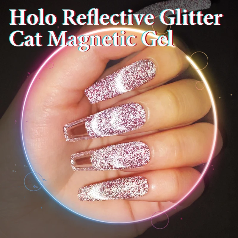 

BORN PRETTY Gel Nail Polish Set & Kit 2Pcs Holo Reflective Glitter Cat Magnetic Nail Gel Varnish Semi Permanent UV Nail Art Gel